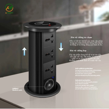 Ổ Cắm Điện Âm Bàn Đảo Agreen AG-L09 – Công Suất 4000W, Tích Hợp Sạc Nhanh PD & USB 5V 3.1A, Loa bluetooth