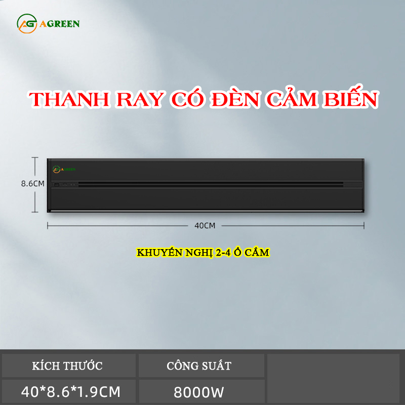Thanh Ray Ổ Cắm Điện AGREEN AT3 40cm Đen – Cảm Biến, USB Type-C