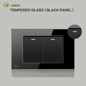 Công tắc âm tường 2 nút mặt kính cường lực đen AGREEN 118K-02