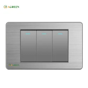 Công tắc âm tường 3 nút mặt inox xám AGREEN 118i-03