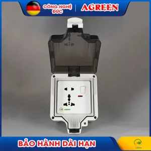 Ổ cắm ngoài trời đôi 3 chấu có công tắc chống nước IP66 AGREEN AG-IP66-02