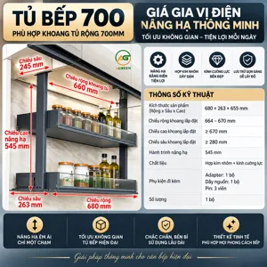 Giá gia vị nâng hạ điện tủ bếp AGREEN A700 2 tầng