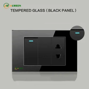Công tắc âm tường 1 nút + 1 ổ cắm mặt kính cường lực AGREEN 118K-14