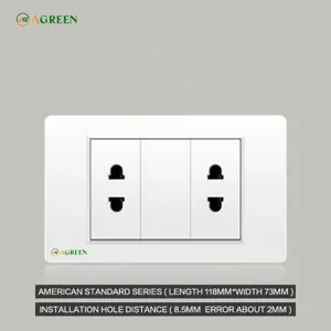 Ổ điện đôi âm tường 2 hạt 4 lỗ AGREEN 118T-15 mặt nhựa trắng