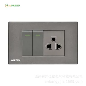 Công tắc 2 nút + 1 ổ cắm 2 chấu 2/2 âm tường 16A AGREEN 118-19 mặt PC