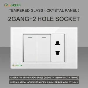 Công tắc âm tường 2 nút + 1 ổ cắm AGREEN 118T-07 mặt nhựa trắng