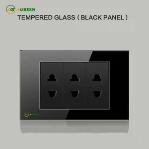 Bộ ổ cắm âm tường 6 lỗ mặt kính cường lực đen AGREEN 118K-08