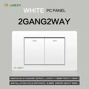 Công tắc 2 nút âm tường 16A AGREEN 118-02 mặt PC