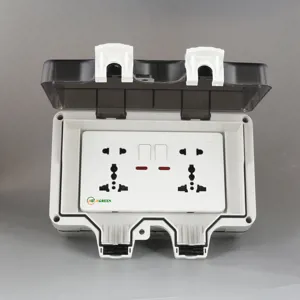 Ổ cắm ngoài trời đôi 3 chấu có công tắc, đèn báo chống nước IP66 AGREEN AG-IP66-CN01