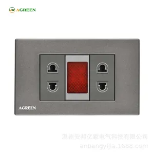 Ổ cắm đôi 2 chấu + đèn báo âm tường 16A AGREEN 118-17 mặt PC