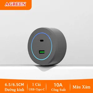 Ổ cắm USB Type-A và Type-C cho thanh ray AGREEN AG-RTX màu xám