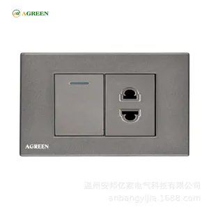 Công tắc 1 nút + 1 ổ cắm 2 chấu 1/2 âm tường 16A AGREEN 118-18 mặt PC