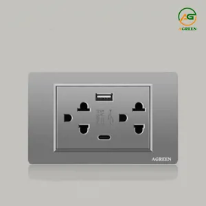 Ổ cắm đôi 3 chấu âm tường có USB, Type-C 20W AGREEN 118-20 mặt PC