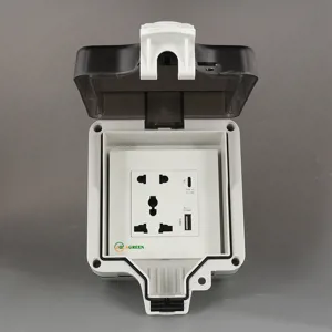Ổ cắm ngoài trời đôi 3 chấu có USB, Type-C 15W chống nước IP66 AGREEN AG-IP66-03