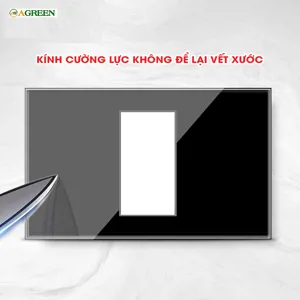 Mặt che công tắc ổ cắm âm tường 1 nút kính cường lực AGREEN khung thép