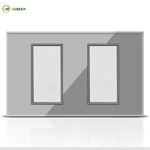 Mặt che công tắc ổ cắm âm tường 2 nút kính cường lực AGREEN khung thép