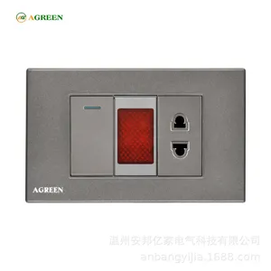 Công tắc 1 nút + 1 ổ cắm + đèn báo âm tường 16A AGREEN 118-14 mặt PC
