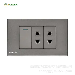 Công tắc 1 nút + 2 ổ cắm âm tường 16A AGREEN 118-06 mặt PC