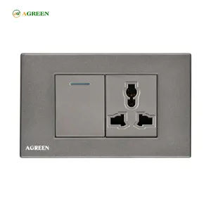 Công tắc 1 nút + 1 ổ cắm đa năng âm tường 16A AGREEN 118-09 mặt PC