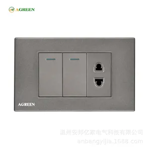 Công tắc 2 nút + 1 ổ cắm âm tường 16A AGREEN 118-07 mặt PC