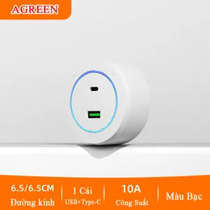 Ổ cắm USB Type-A và Type-C cho thanh ray AGREEN AG-RTB màu bạc