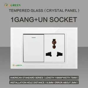 Công tắc âm tường 1 nút + 1 ổ cắm đa năng AGREEN 118T-08 mặt nhựa trắng