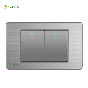 Công tắc âm tường 2 nút mặt inox xám AGREEN 118i-02