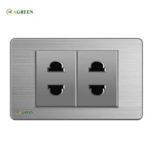 Ổ cắm điện đôi 2 chấu âm tường mặt inox xám AGREEN 118i-15