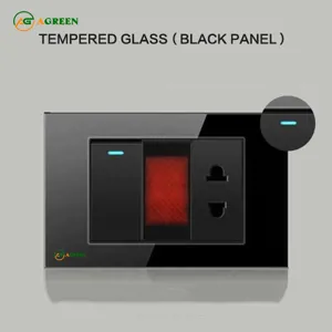 Công tắc âm tường 1 nút + đèn báo + 1 ổ cắm mặt kính cường lực AGREEN 118K-15