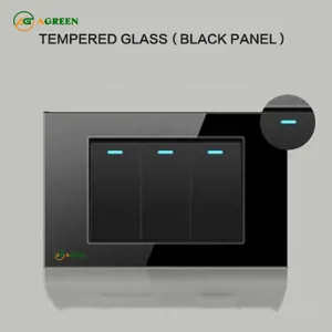 Công tắc âm tường 3 nút mặt kính cường lực đen AGREEN 118K-03